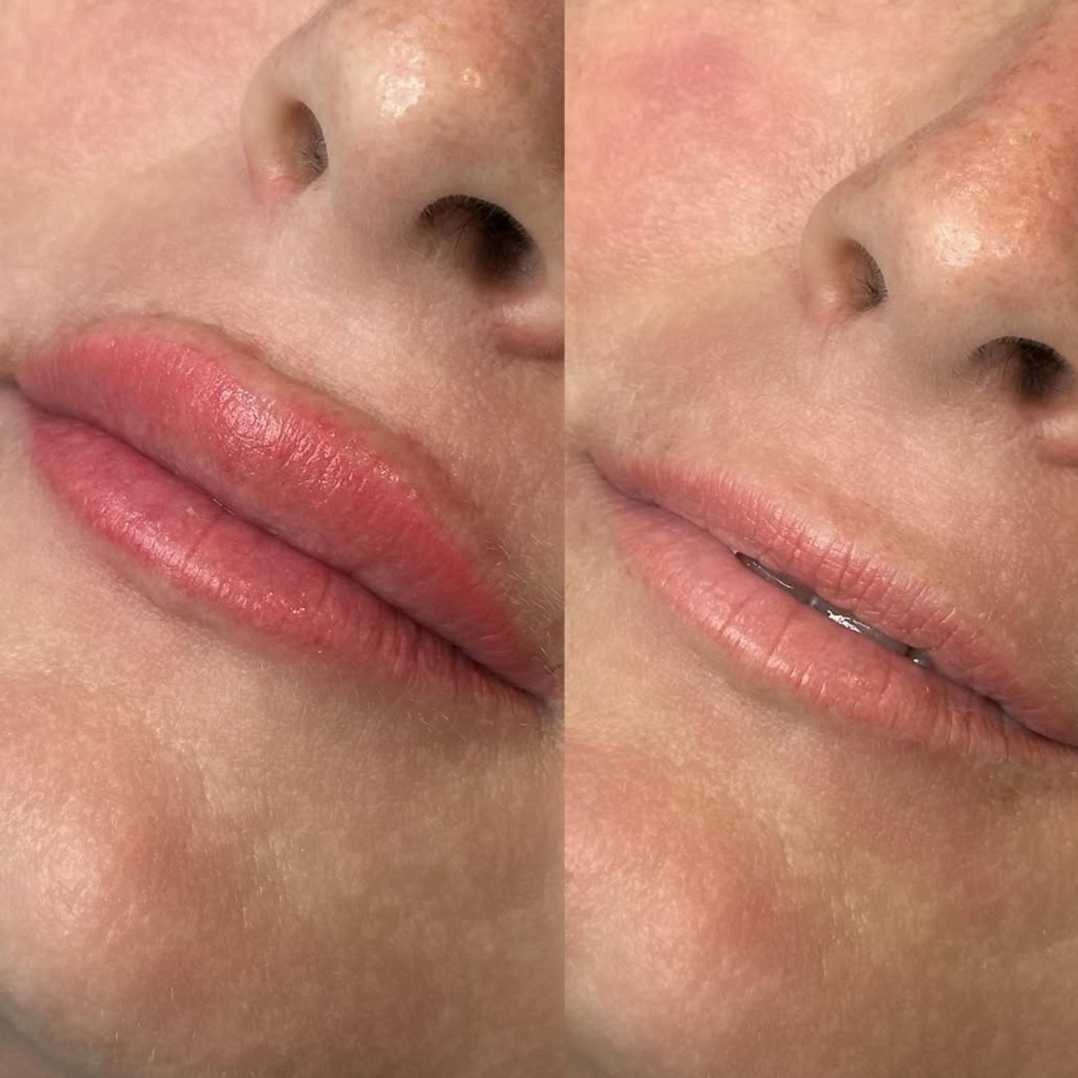 close up lip tattoo pigment detail