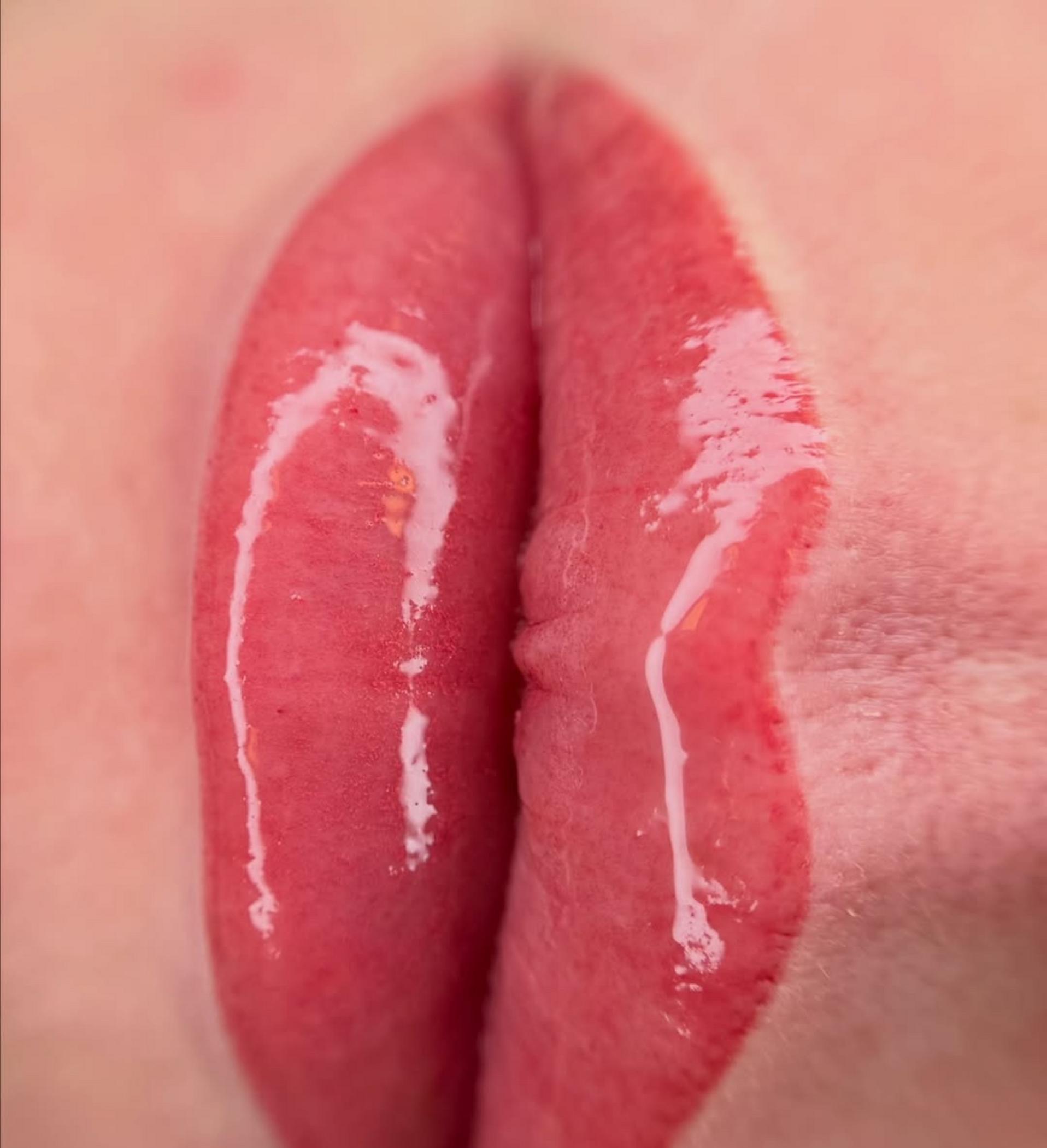 lip blushing procedure in progress